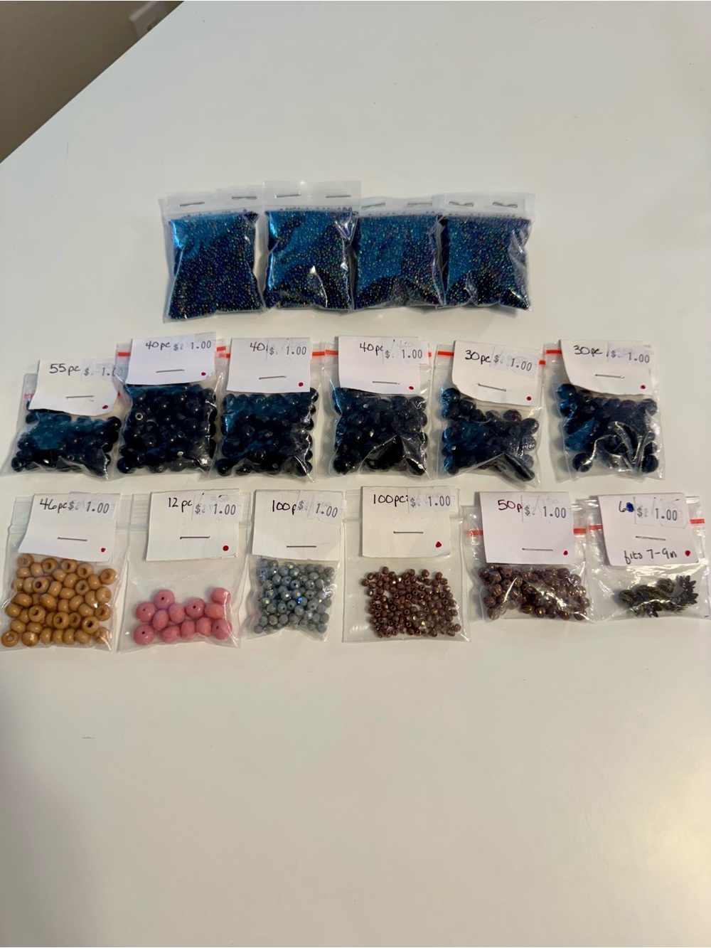 Mixed Craft Beads Bulk Lot - Blue, Black, Brown, Pink- 16 Bags